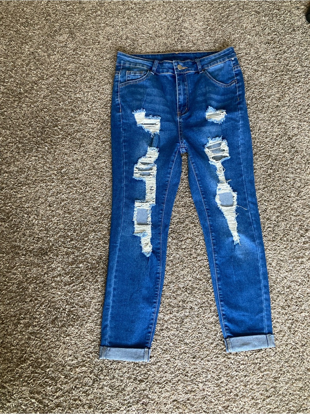 SHEIN Petite M High Rise Distressed Stretch Cuffed Jeans - Picture 2 of 11